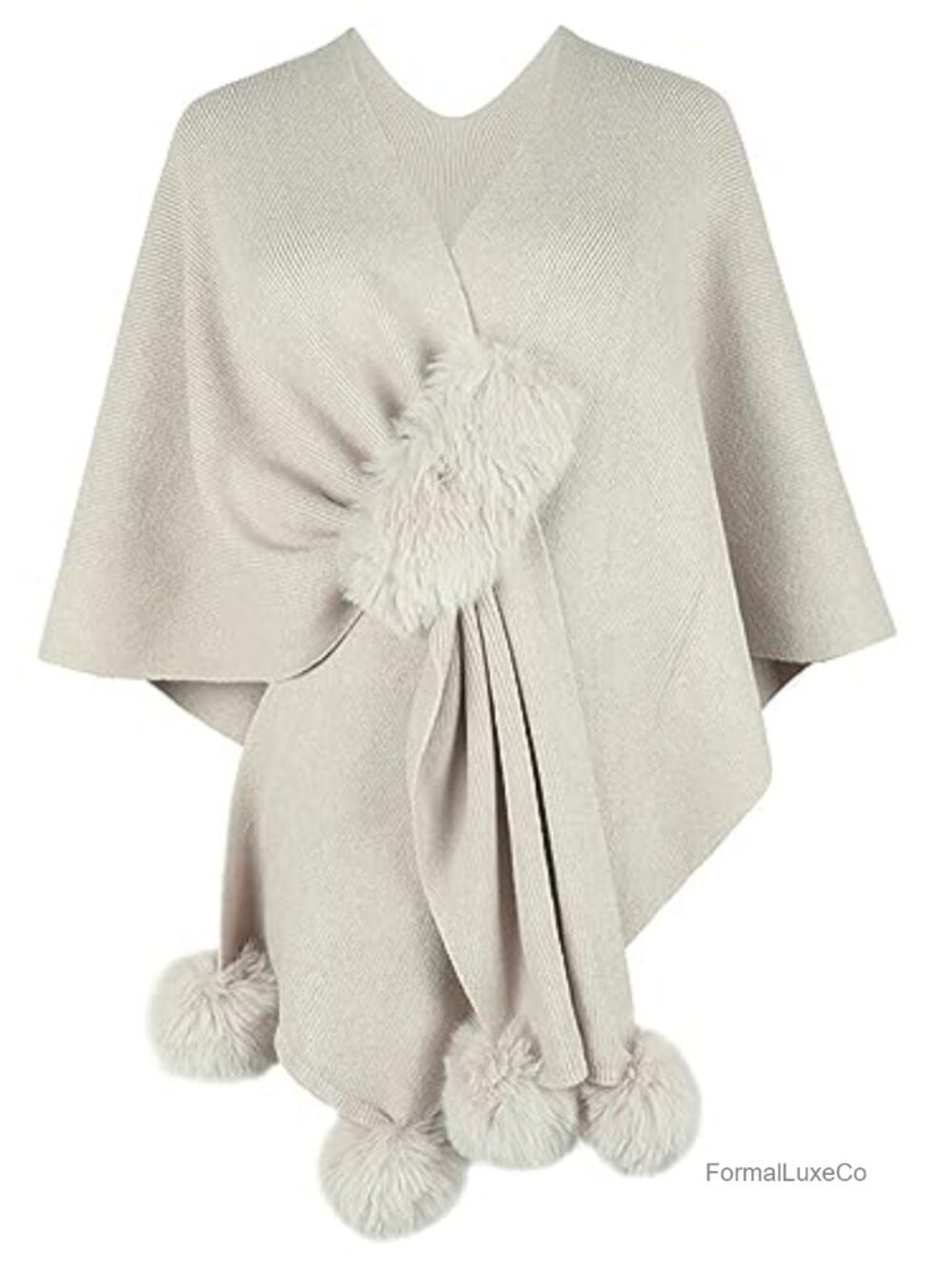 Faux Fur Pom Wrap Cape Shawl Soft Poncho Cardigan Women